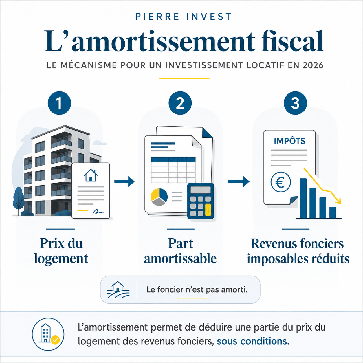 Schéma expliquant l’amortissement immobilier locatif dans le dispositif bailleur privé 2026.