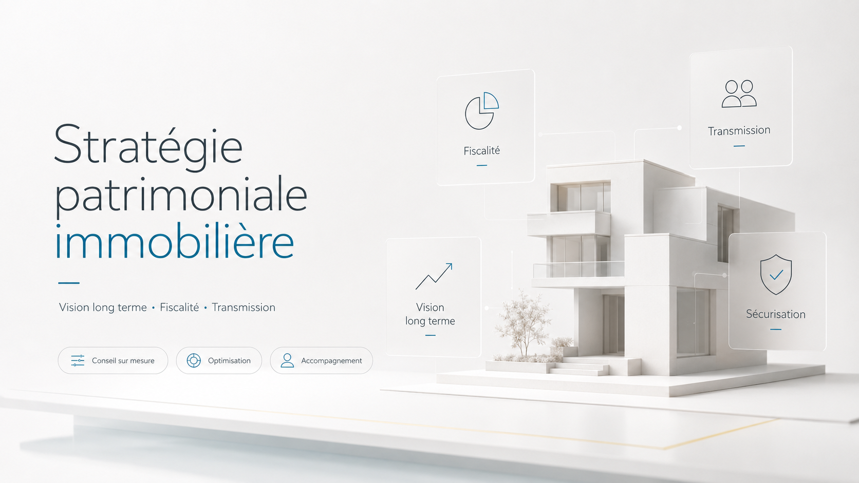 Stratégie patrimoniale immobilière avec fiscalité, transmission, sécurisation et vision long terme